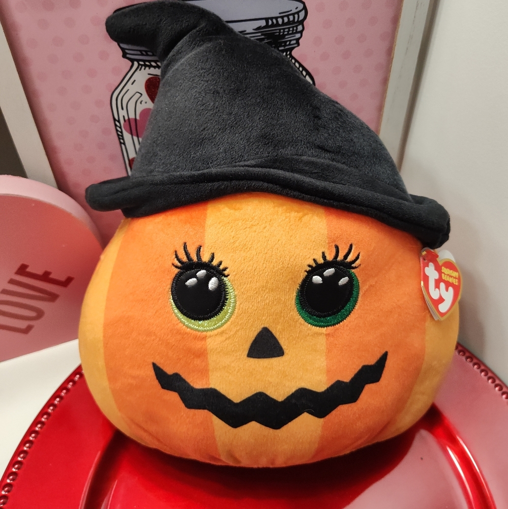 ✅ NWT TY Squishy Beanies Ramona Halloween Jack O Lantern, Small